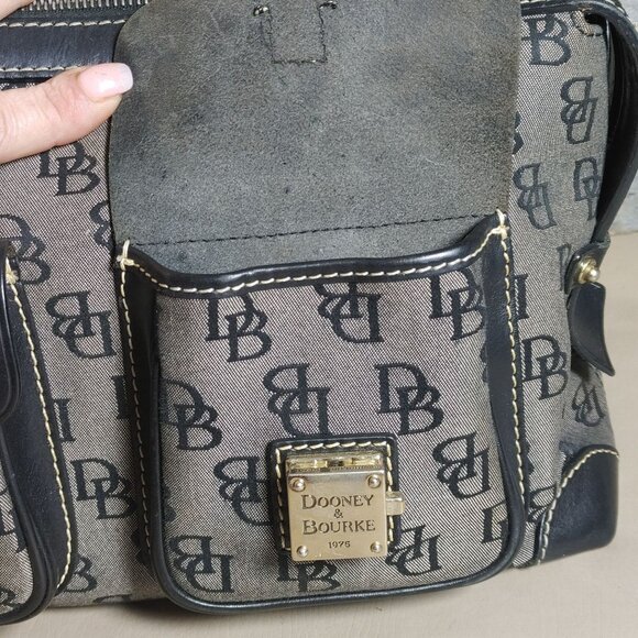 Dooney Bourke Dual Pockets Satchel Handbag Vintage Monogram Canvas Leather Trim - Picture 7 of 14